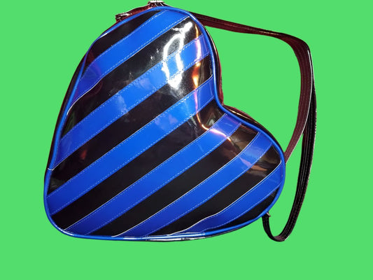 Blue Striped Heart Shaped Bag