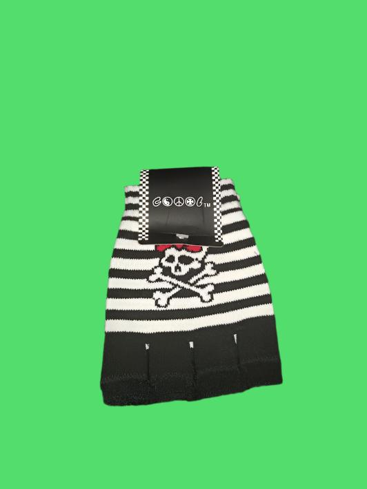 Fingerless Gloves (Striped Skull with Bow)