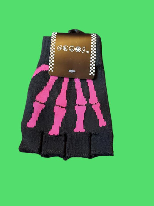 Skeleton Fingerless Gloves (PINK)