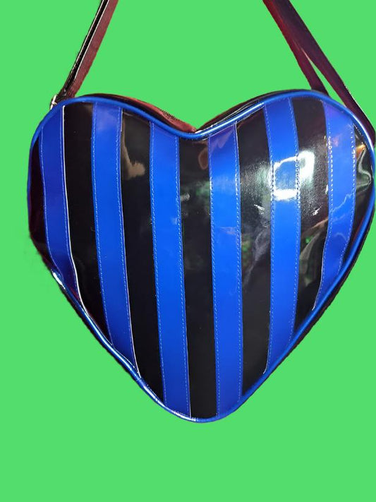 Blue Striped Heart  Shaped Bag