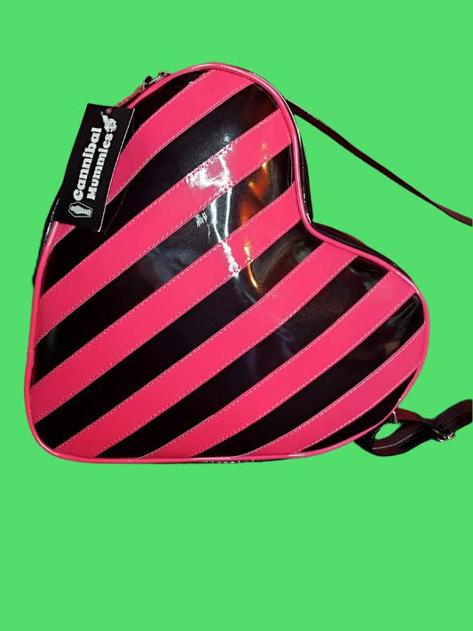 Pink Striped Heart  Shaped Bag