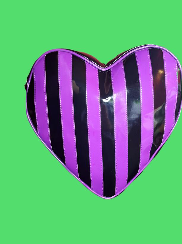 Purple Striped Heart  Shaped Bag