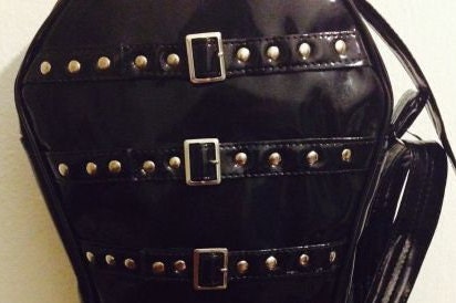 Coffin Black Shoulder Bag with Buckles