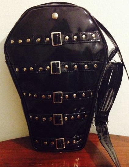 Coffin Black Shoulder Bag with Buckles