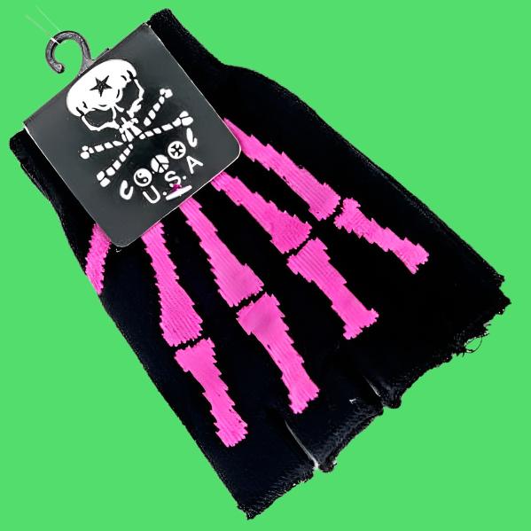 Skeleton Fingerless Gloves (PINK)