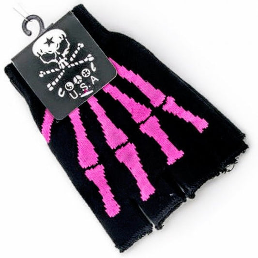 Skeleton Fingerless Gloves (PINK)