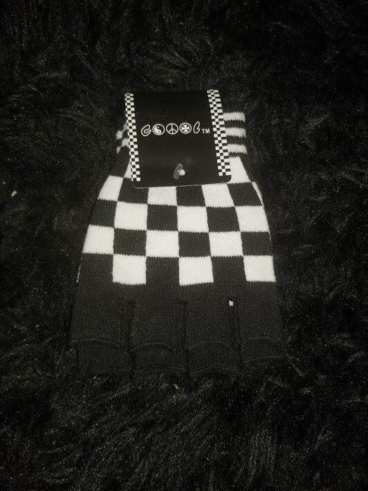 Checkered Fingerless Gloves (WHITE)