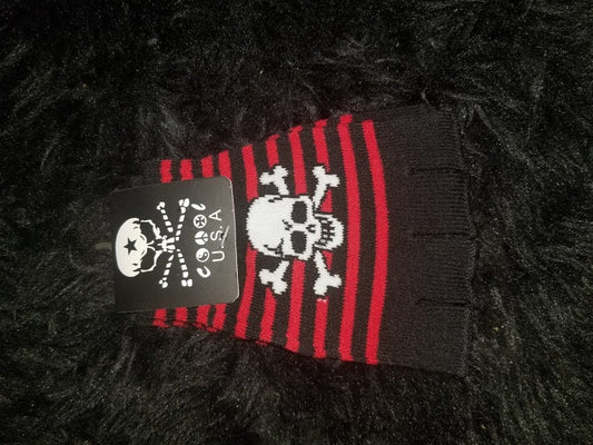 Fingerless Gloves (Red Stripe Skull)