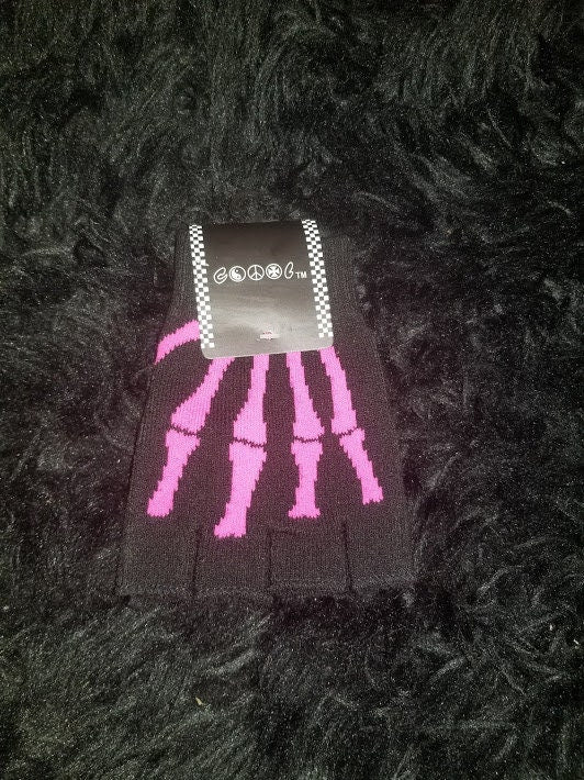 Skeleton Fingerless Gloves (PINK)