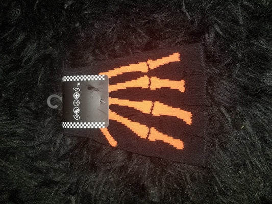 Skeleton Fingerless Gloves (ORANGE)