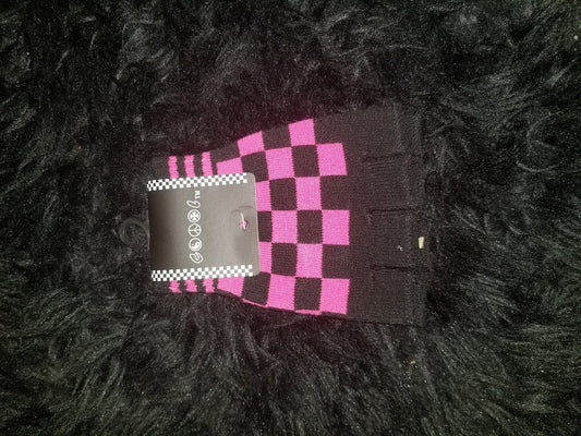 Checkered Fingerless Gloves (PINK)