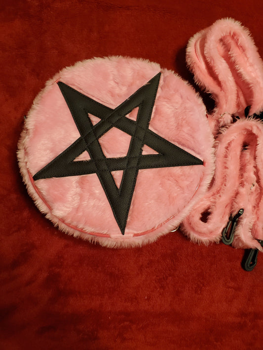 Pink Plush Pentagram Round Bag