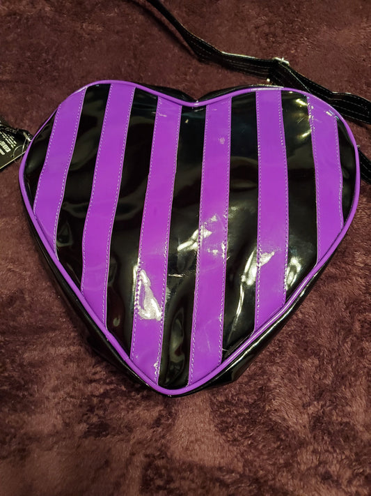 Purple Striped Heart  Shaped Bag