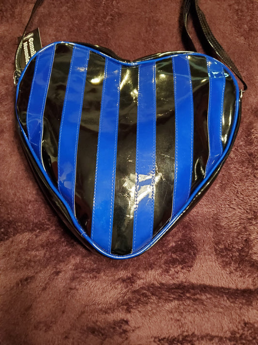 Blue Striped Heart  Shaped Bag