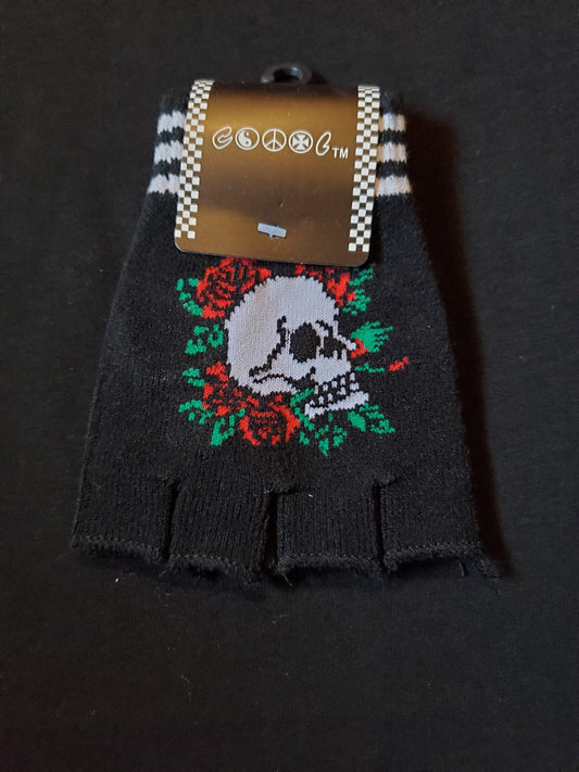 Skull and Roses Fingerless Gloves