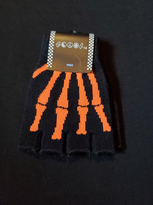 Skeleton Fingerless Gloves (ORANGE)