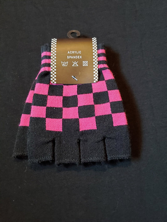 Checkered Fingerless Gloves (PINK)