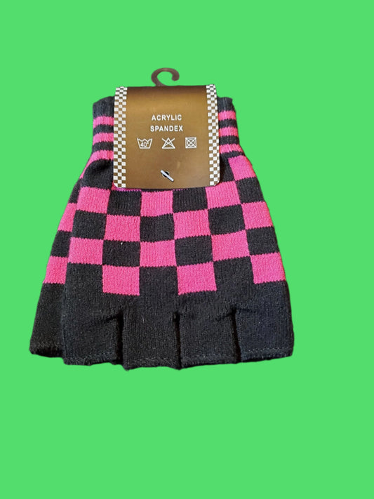 Checkered Fingerless Gloves (PINK)