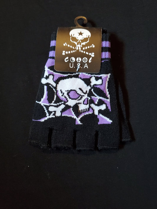 Skull and Purple Spiderweb fingerless gloves