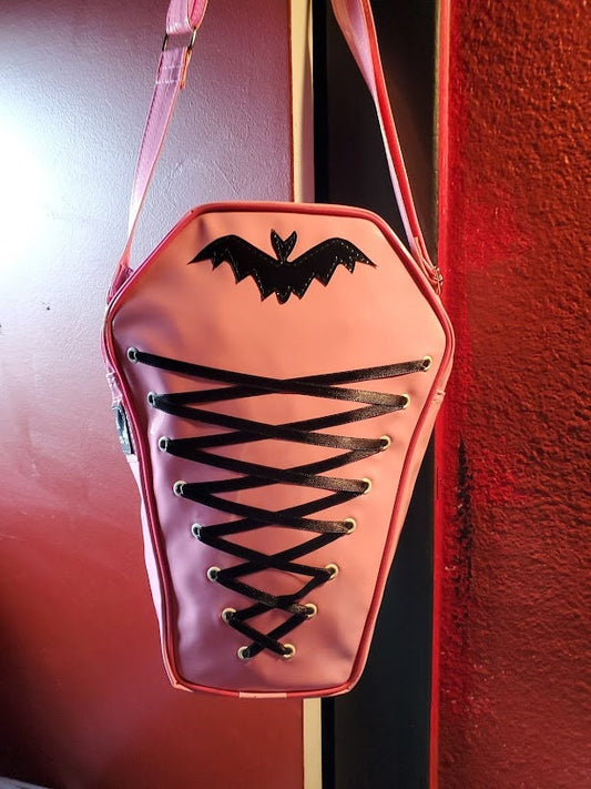 Bat & Lace Coffin Bag (Pink Vinyl)