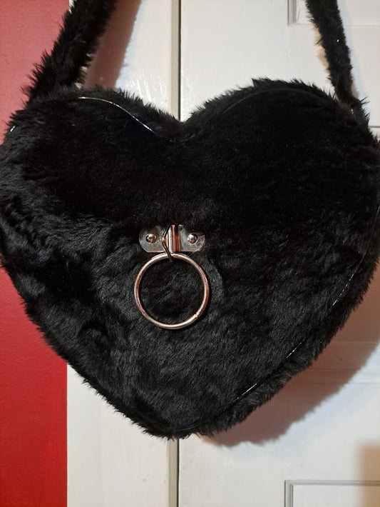 Black Fuzzy O Ring Heart Bag