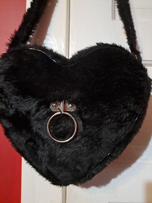 Black Fuzzy O Ring Heart Bag